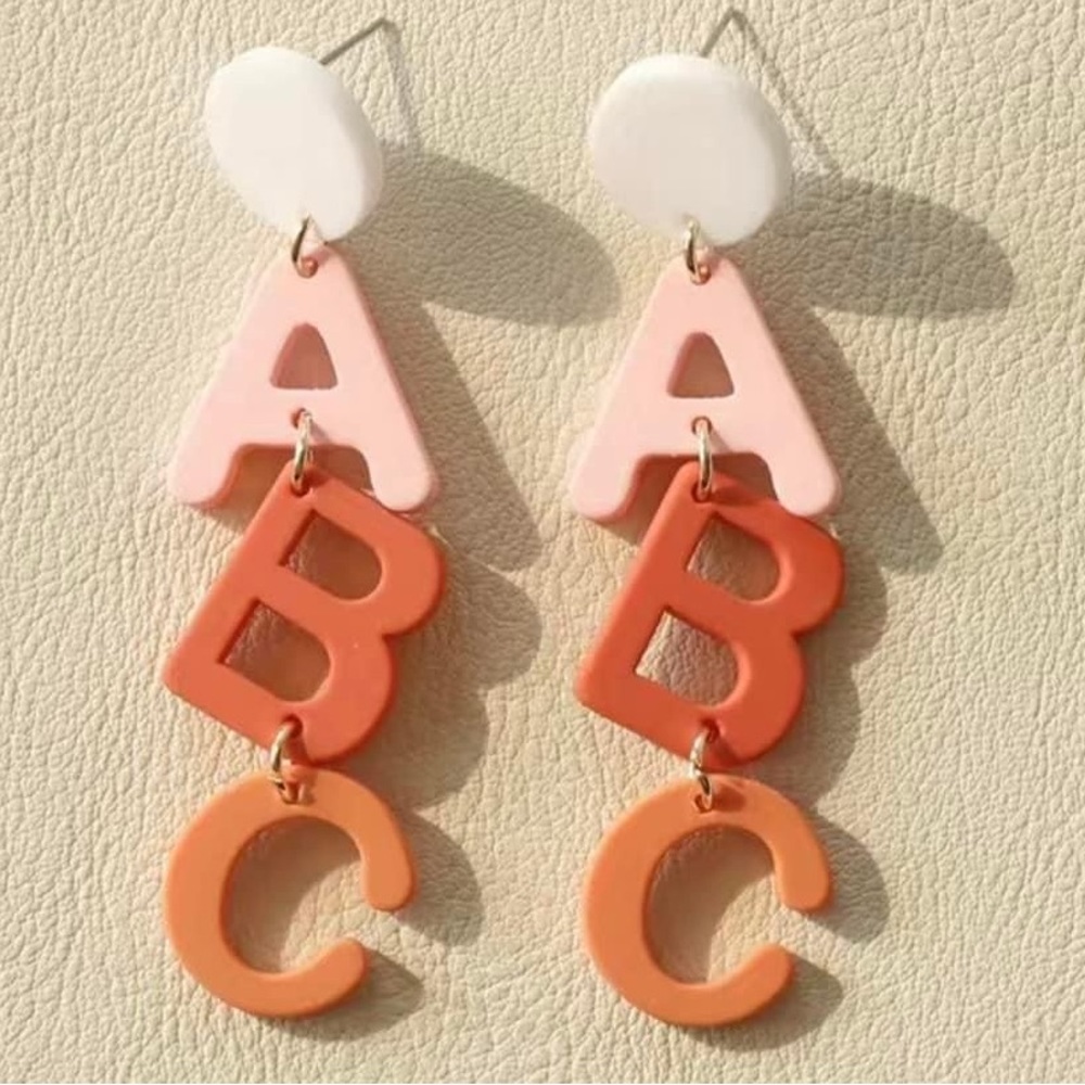 New Teacher ABC peach pink multicolor earrings nwt